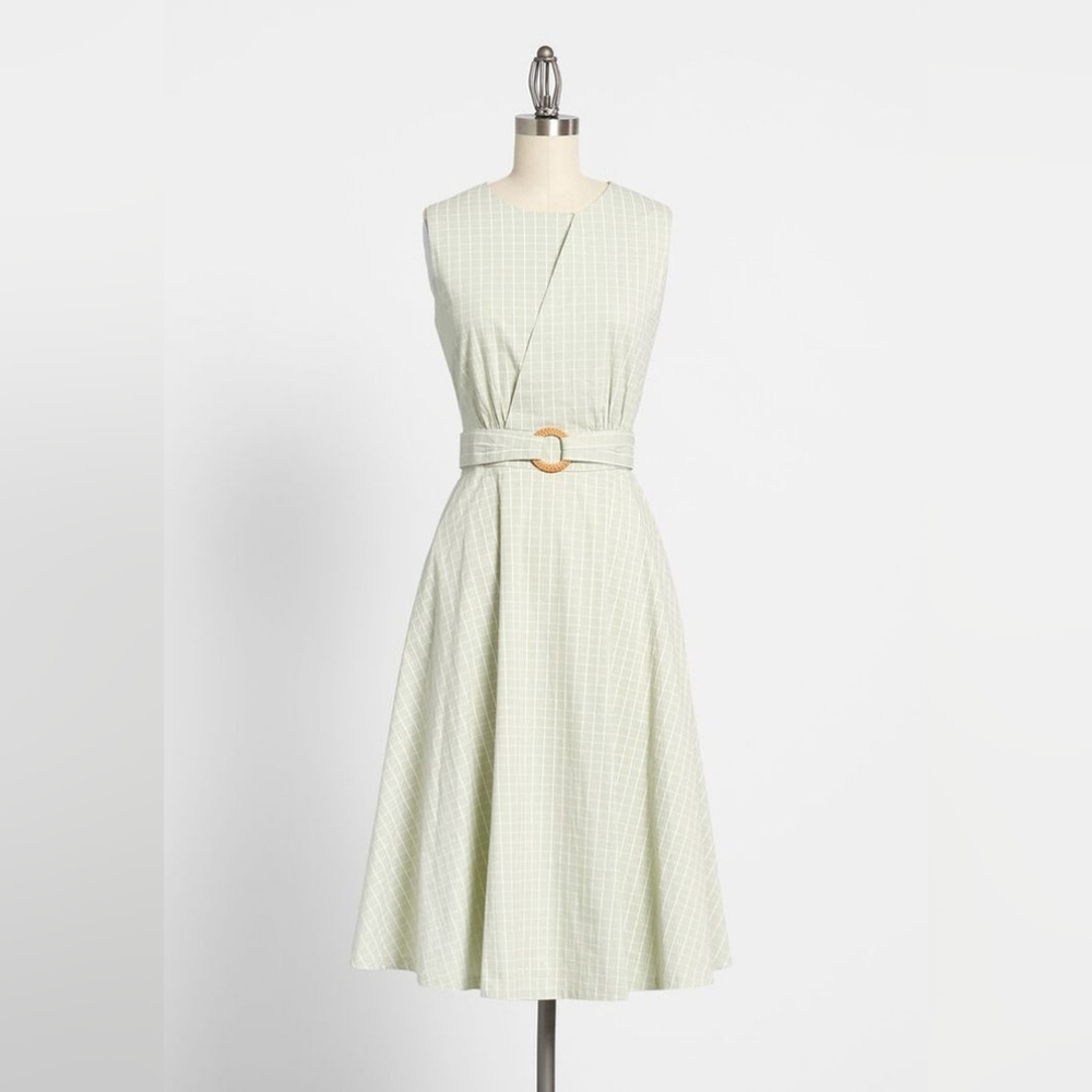 Royalmonk Retro 50s Grid Check Flare‎ Dress in Mint Green